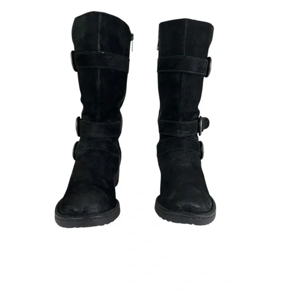 Born Black Suede Leather Buckle Heeled Boots - Women’s Size 6.5 - Picture 2 of 16